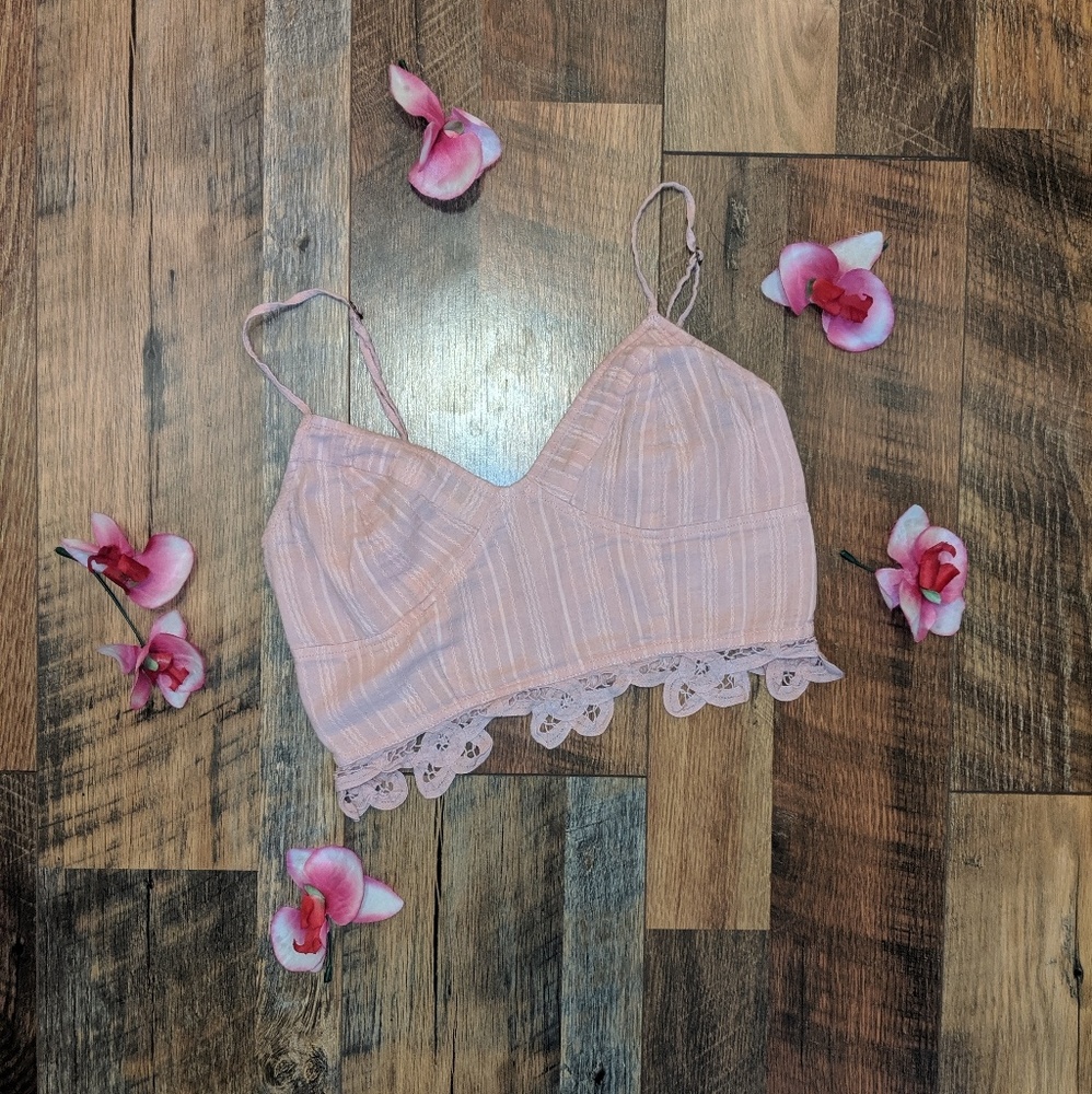 FREE PEOPLE ONE (CORAL) BATTENBURG LACE BRALLETE - Picture 6 of 8